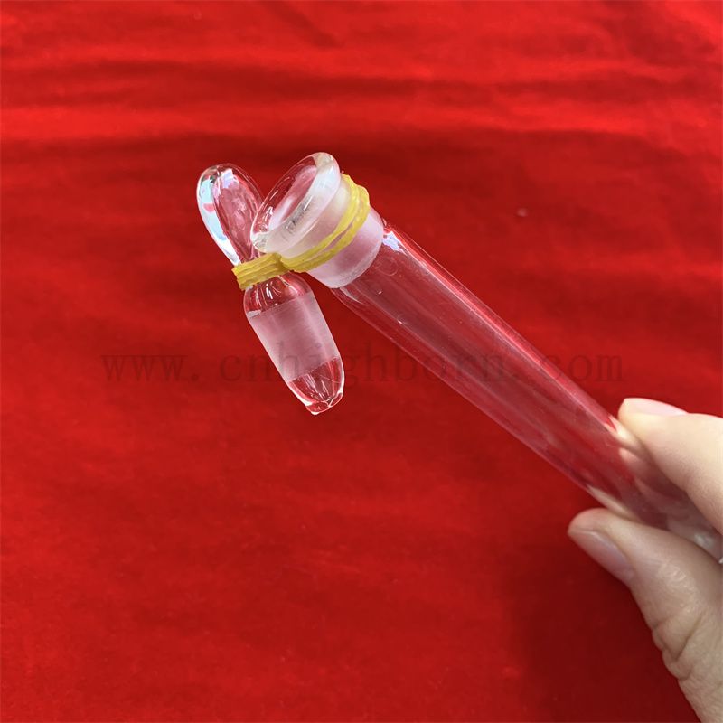 Tube à essai en quartz à bas de fond rond transparent avec bouchon