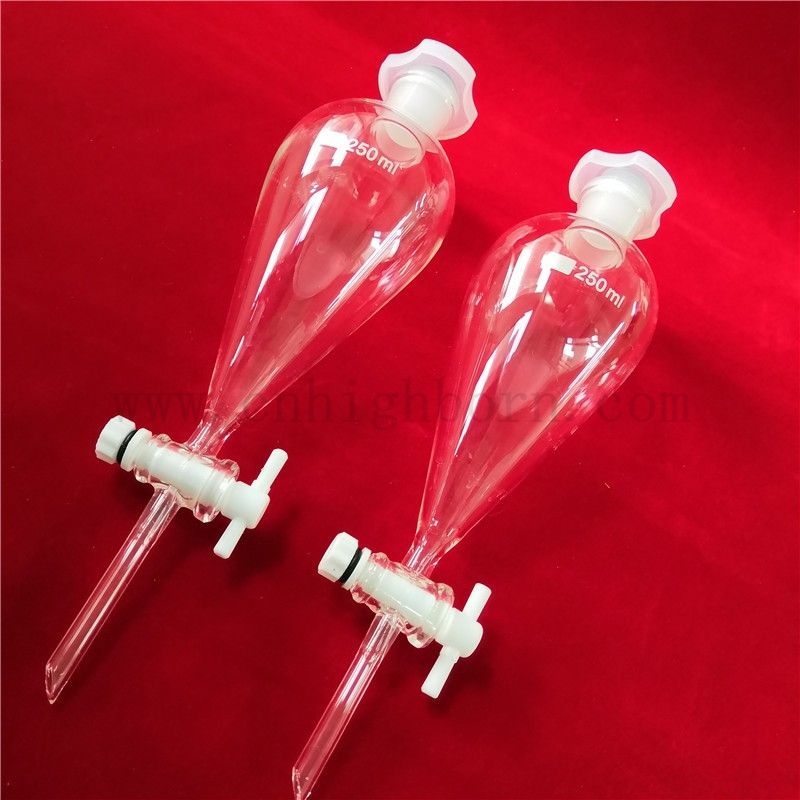 Entonnoir de séparation de laboratoire de verre de verre borosilicate en forme de poire avec bouchon