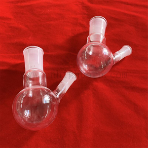 Flacon en verre de laboratoire à fond rond transparent à deux cols