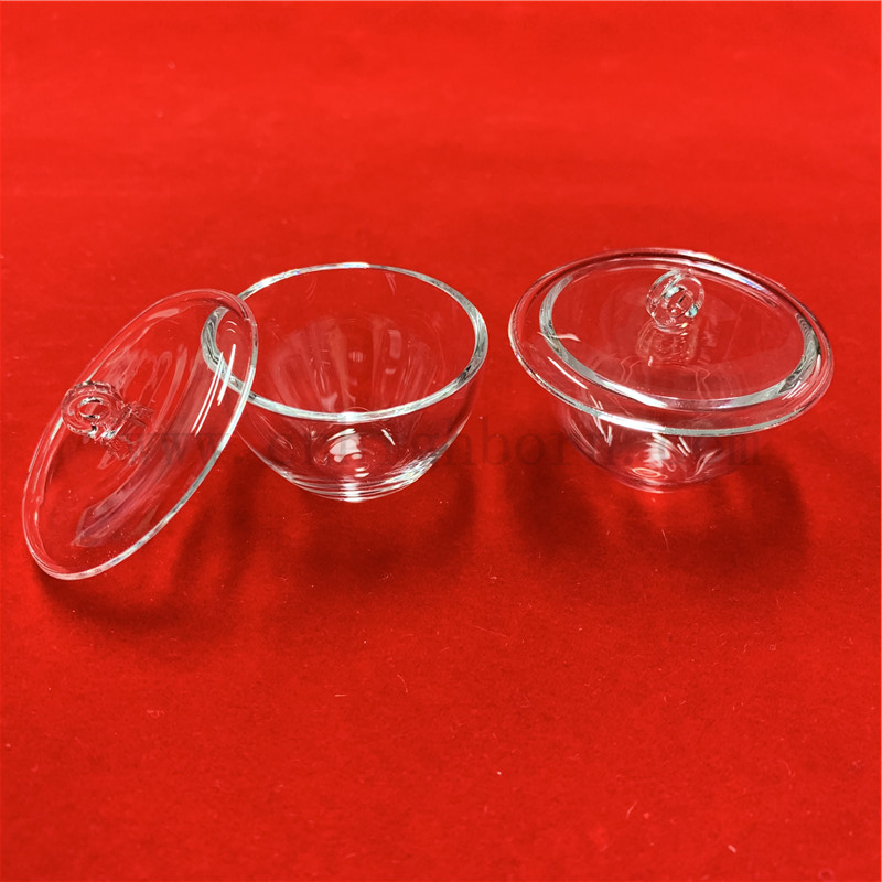Crucible en verre de quartz de silice fusionné transparent avec couvercle