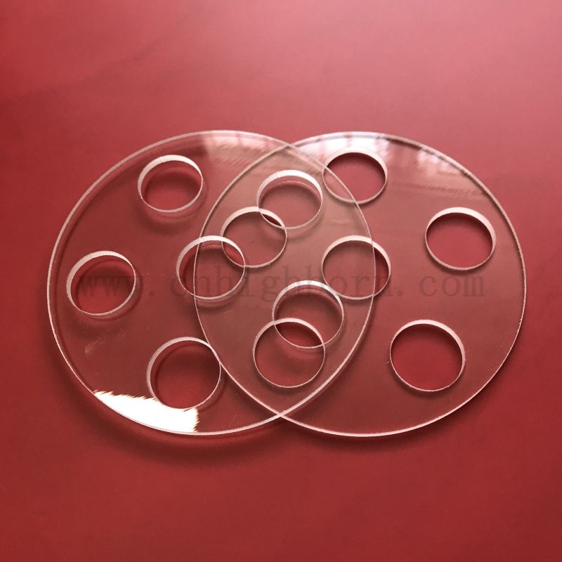 Disque de quartz à plaque en verre de silice transparente de silice transparente personnalisée avec trous