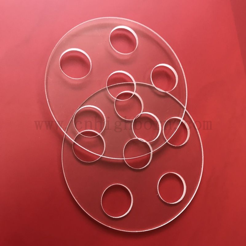 Disque de quartz à plaque en verre de silice transparente de silice transparente personnalisée avec trous