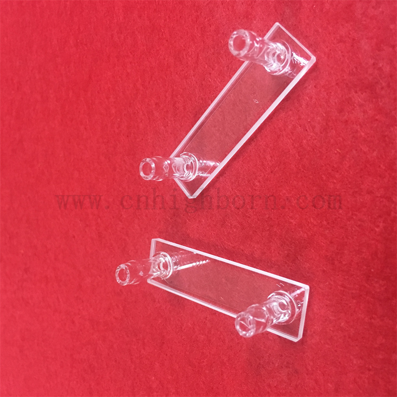 Cuvette de verre à flux optique de laboratoire Cuvette en verre avec un connecteur à tube court