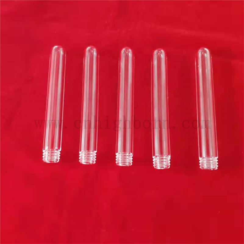 Tube à essai de quartz personnalisé tube en verre de silice fusionné avec fond rond et extrémités vissées