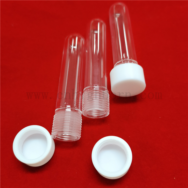 Filet à vis transparent personnalisé tube à essai en verre de silice fusionnée