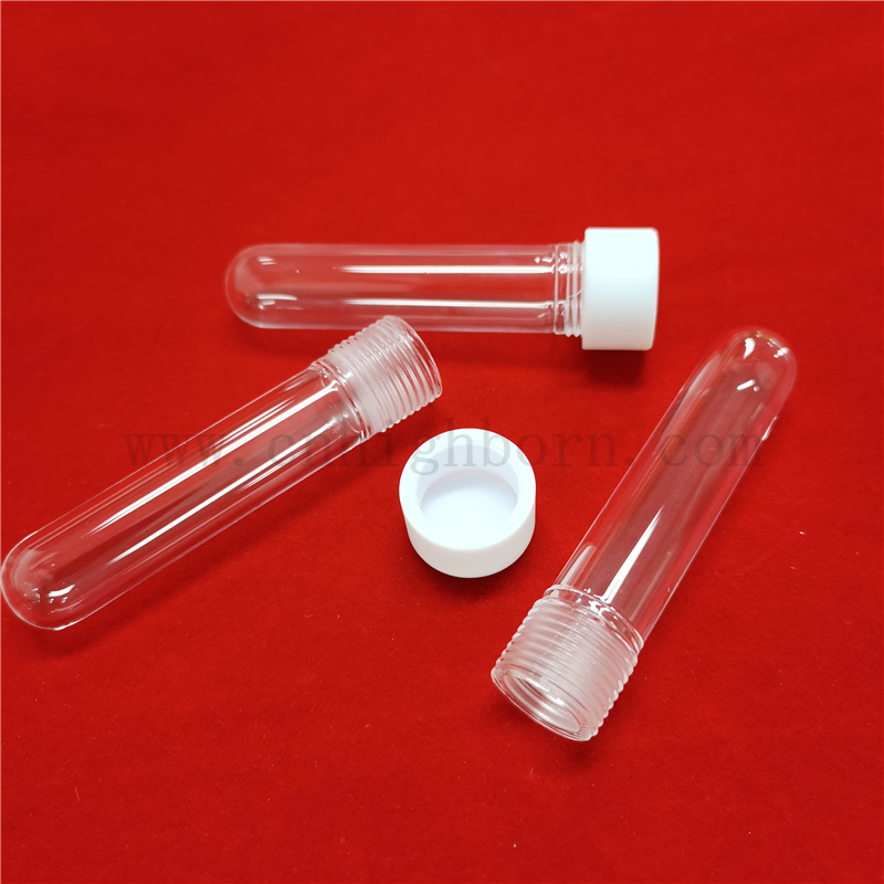 Filet à vis transparent personnalisé tube à essai en verre de silice fusionnée