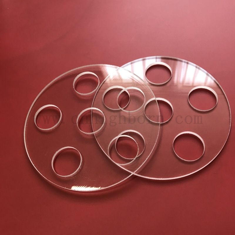 Disque de quartz à plaque en verre de silice transparente de silice transparente personnalisée avec trous